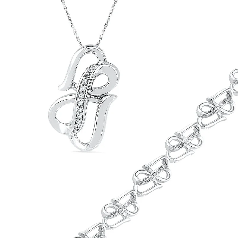 Double Heart Infinity Necklace and Bracelet Gift Set in Sterling Silver