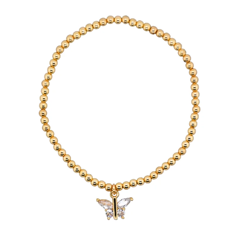 "GRAND MARQUEE" Butterfly Charm Gold Filled Ball Bead Bracelet