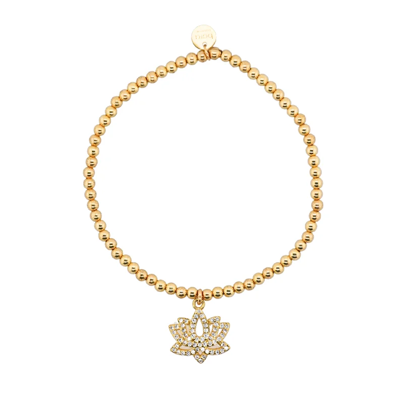 "LOTUS FLOWER" Gold Plated Charm with 14K Gold Filled beads Bracelet