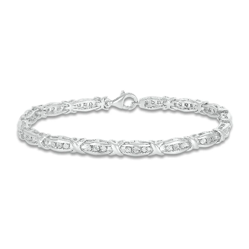 Pre-Owned Jared 1/20ct Round Diamond X Bracelet in Sterling Silver