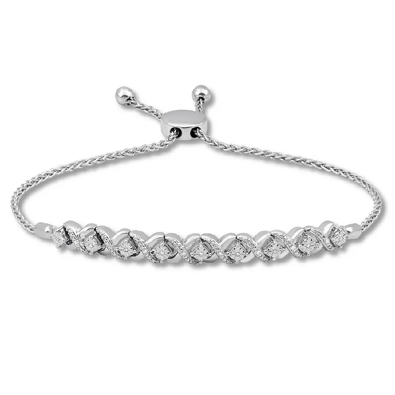 Pre-Owned Kay Diamond Accent Bolo Bracelet in Sterling Silver