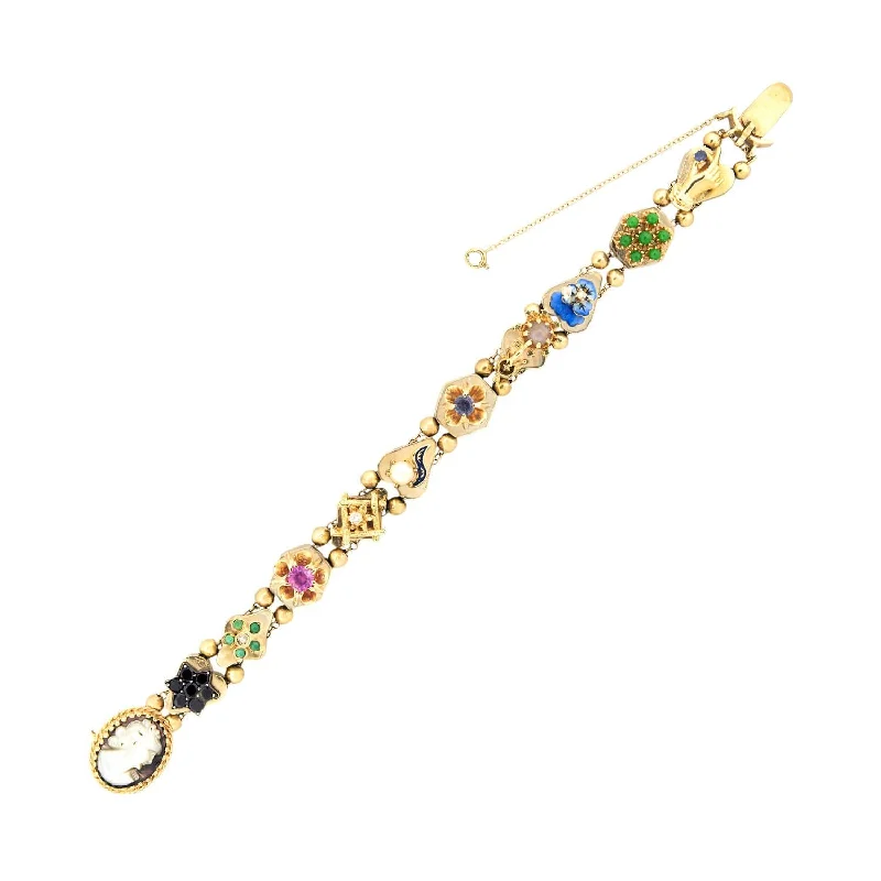 Vintage 14k Multi-Charm Slide Bracelet