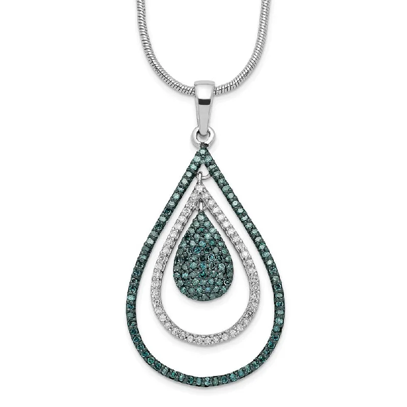 1/2 Ctw Blue & White Diamond Triple Teardrop Sterling Silver Necklace