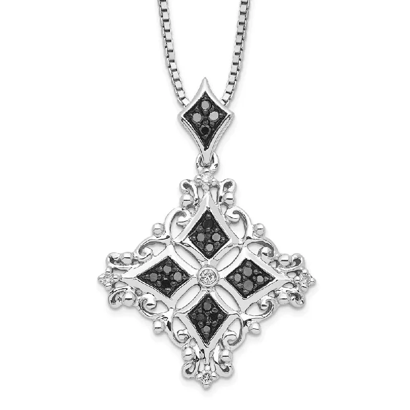 1/4 Ctw Black & White Diamond Ornate Necklace in Sterling Silver