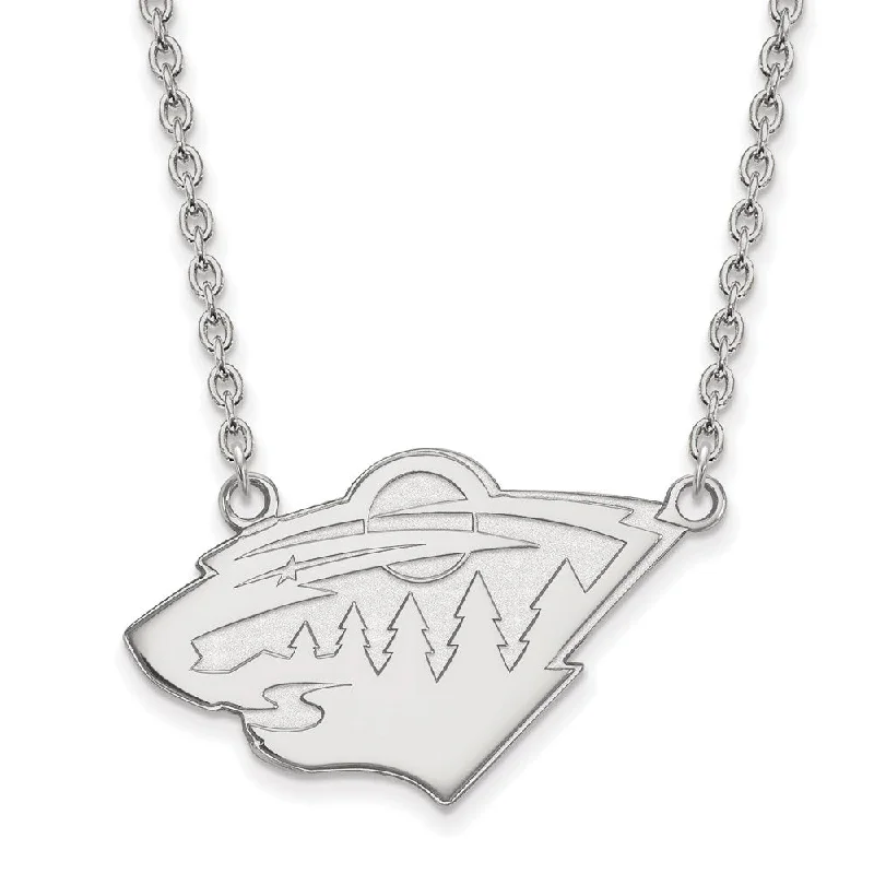 10k White Gold NHL Minnesota Wild Large Necklace, 18 Inch