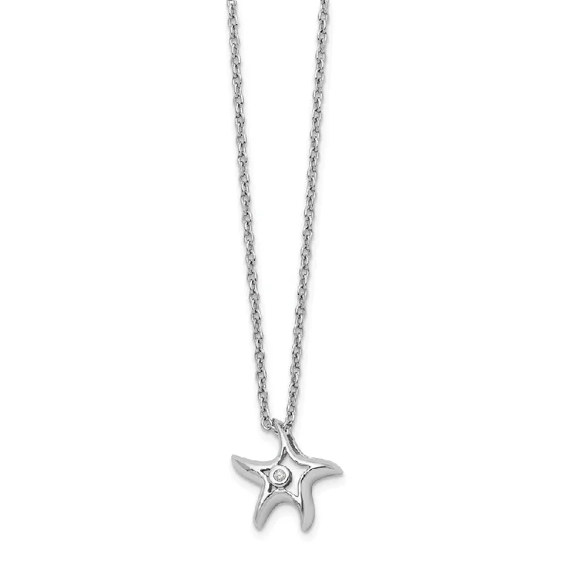 13mm Starfish Diamond Necklace in Rhodium Plated Silver, 18 Inch