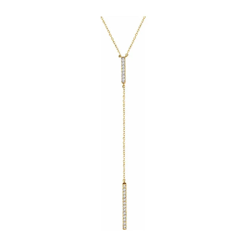 14K White, Yellow or Rose Gold Diamond Bar Y Drop Necklace, 16-18 Inch