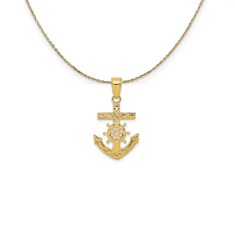 14k Yellow Gold Reversible Mariner's Cross Necklace