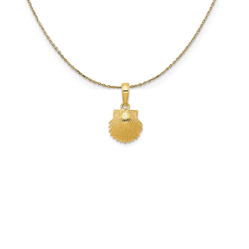 14k Yellow Gold Textured Scallop Shell (10mm) Necklace