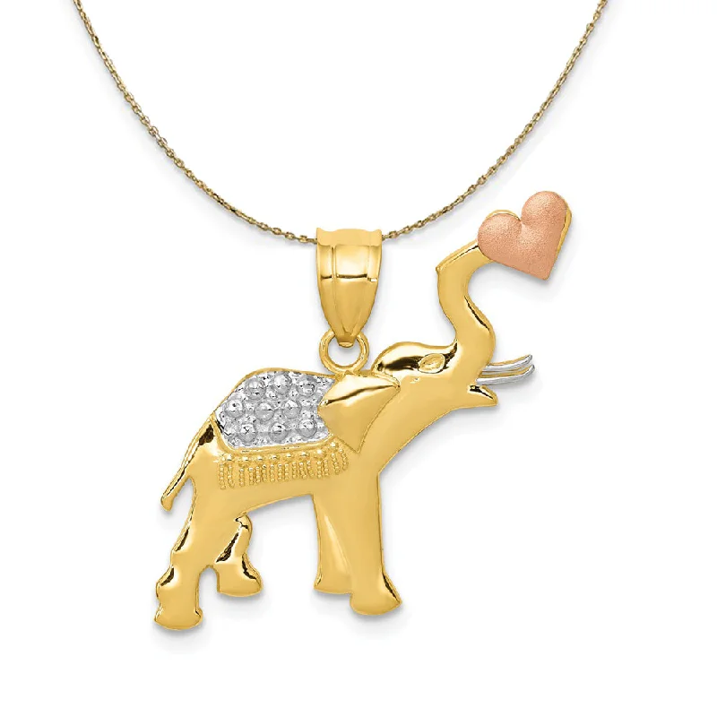 14k Yellow & Rose Gold Elephant Heart Necklace