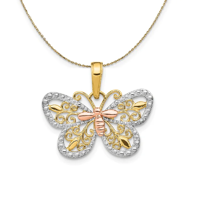 14k Yellow & Rose Gold with Rhodium 21mm Butterfly Necklace