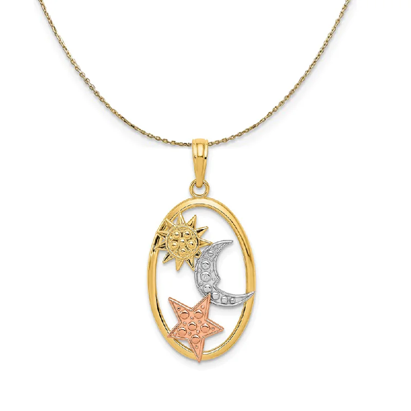 14k Yellow & Rose Gold with Rhodium 22mm Celestial Necklace