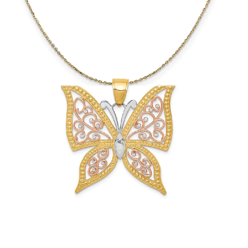 14k Yellow & Rose Gold with Rhodium 33mm Butterfly Necklace