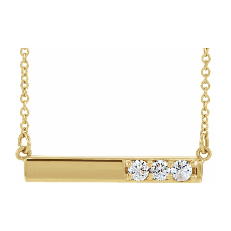 14K Yellow, White or Rose Gold Diamond 3 Stone Bar Necklace, 16-18 In