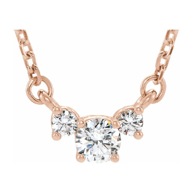 14K Yellow, White or Rose Gold & Diamond 3 Stone Necklace, 16-18 Inch