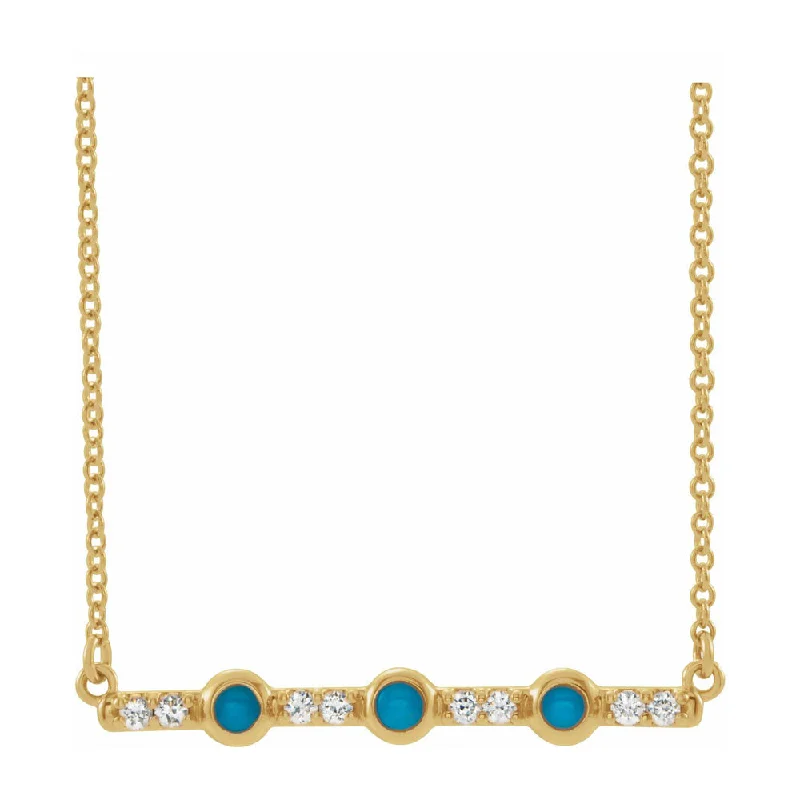 14K Yellow, White or Rose Gold Turquoise & Diamond Bar Necklace, 18 In