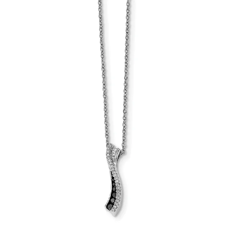 Black & White Diamond 20mm Twisted Bar Necklace in Sterling Silver