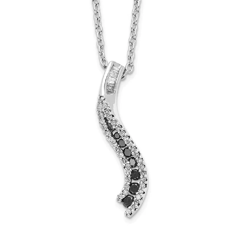 Black & White Diamond 22mm Twisted Bar Necklace in Sterling Silver