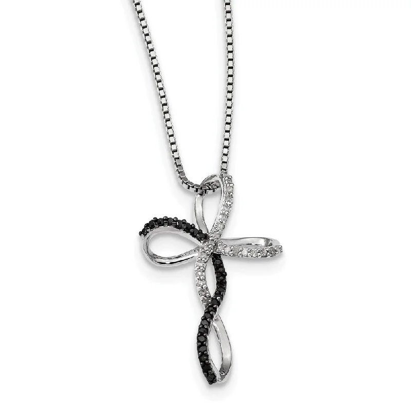 Black & White Diamond Infinity Cross Necklace in Sterling Silver