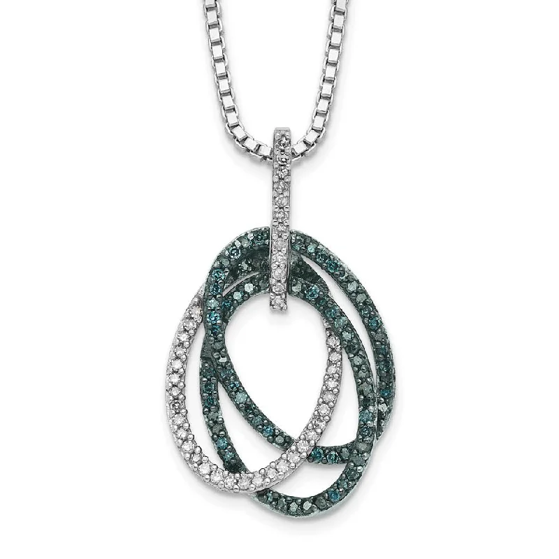 Blue & White Diamond Triple Oval Necklace in Sterling Silver