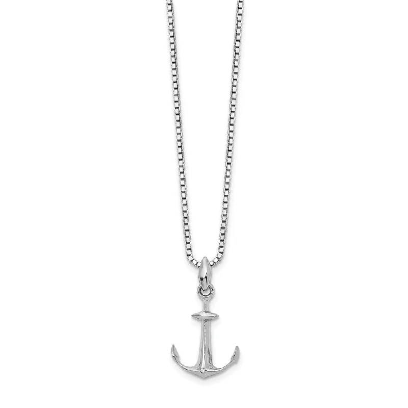 Diamond Accented Anchor Necklace in Rhodium Plated Silver, 18-20 Inch