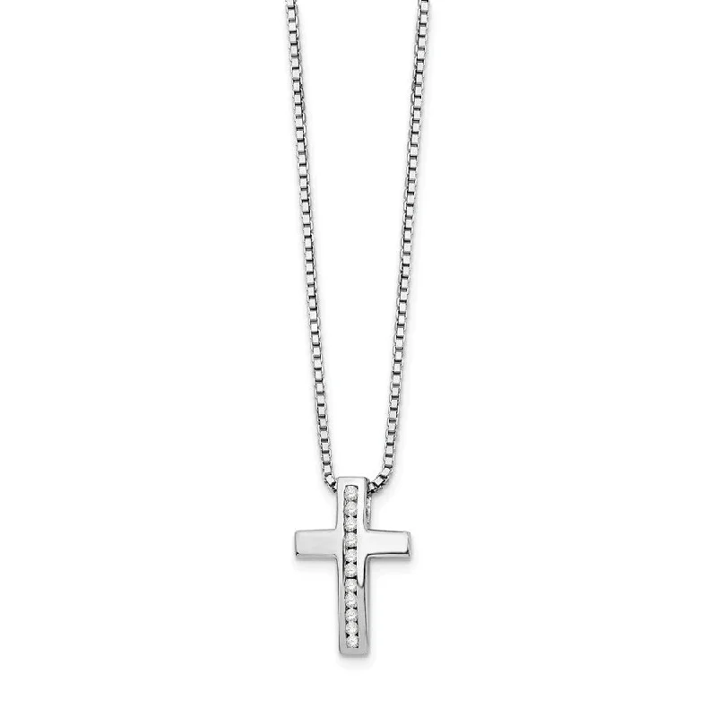 Diamond Cross Necklace in Rhodium Plated Silver, 18-20 Inch