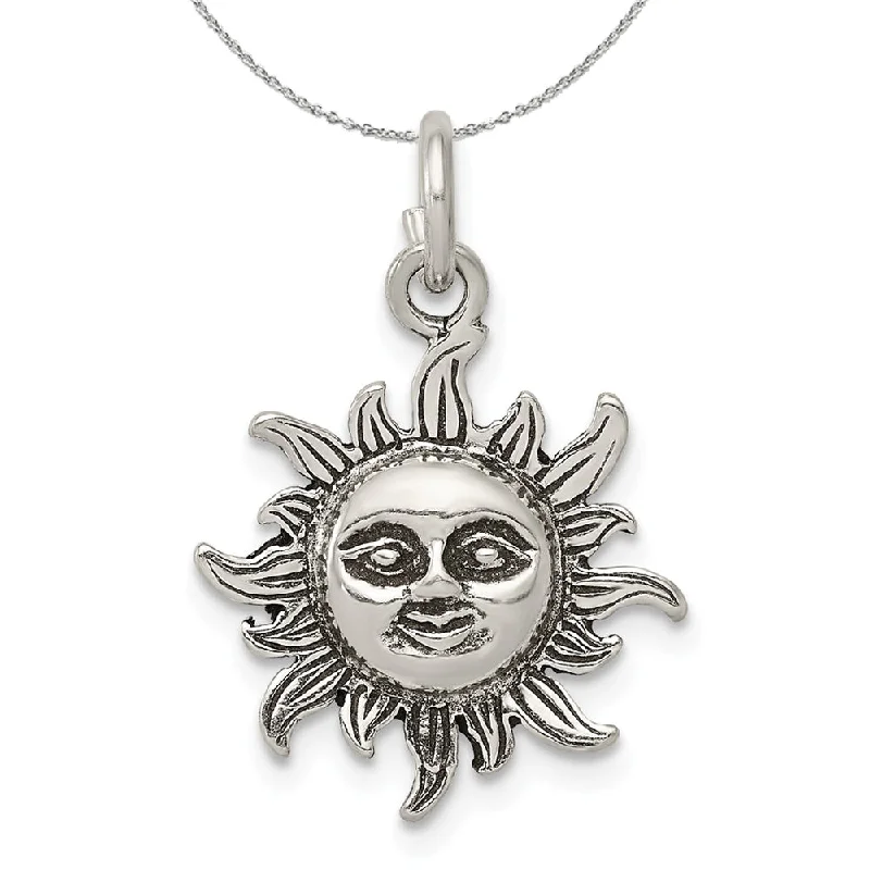 Sterling Silver 17mm Antiqued Sun Necklace