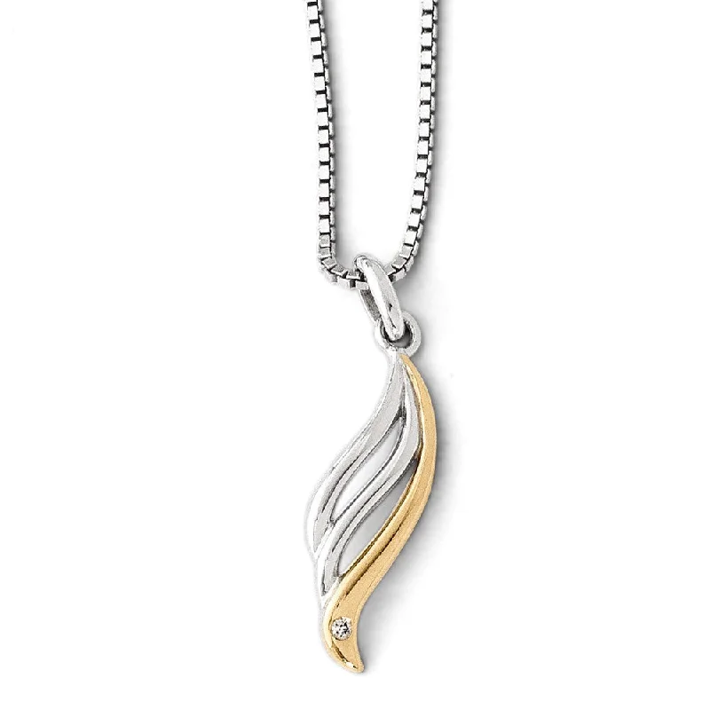 Wave Diamond Necklace in Rhodium & Gold Tone Plated Silver, 18-20 Inch