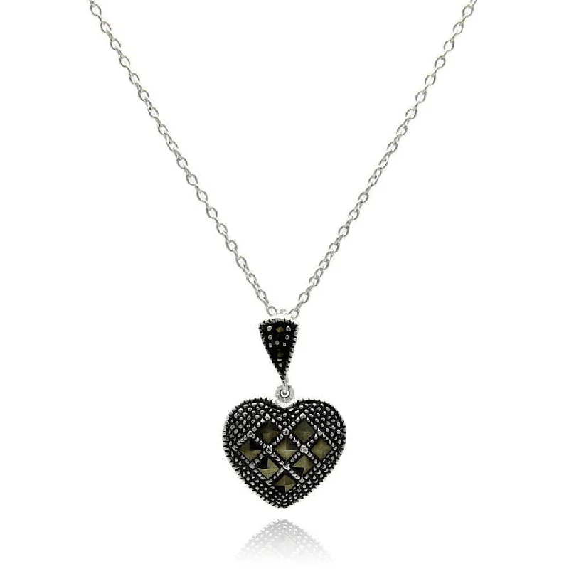 Silver 925 Black Rhodium Plated Black CZ Heart Pendant Necklace - STP01329