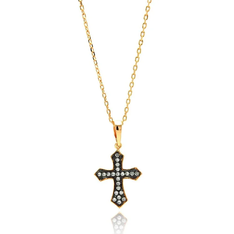 Silver 925 Gold and Rhodium Plated Cross CZ Necklace - BGP00635