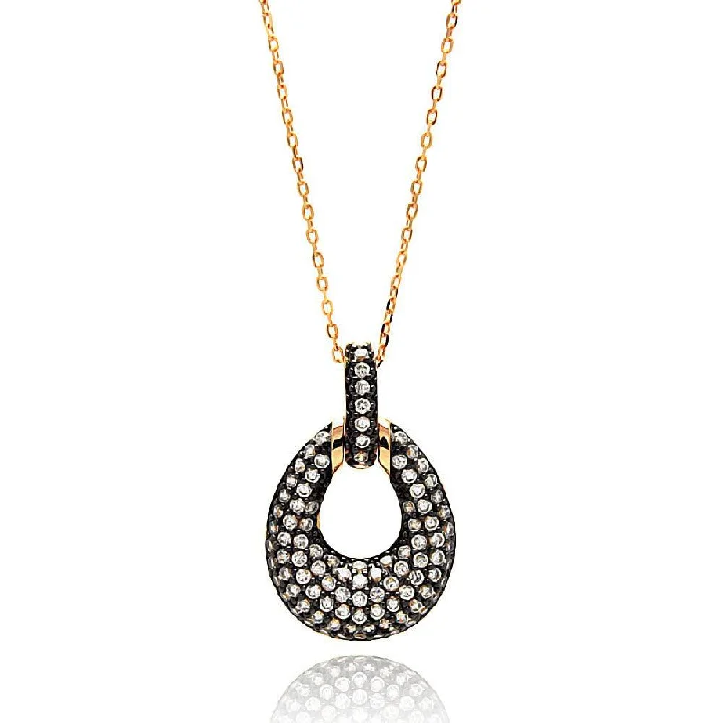 Silver 925 Gold Plated Open Teardrop Black and Clear CZ Necklace - BGP00638