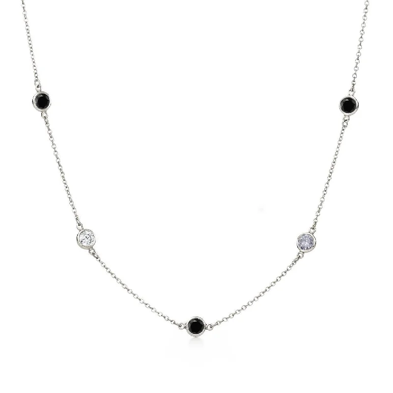 Silver 925 Rhodium Plated Black And Clear CZ By the Yard Necklace - STP00864-60