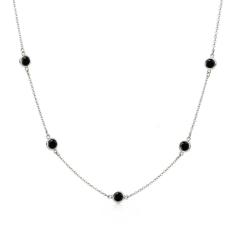 Silver 925 Rhodium Plated Black CZ By The Yard Necklace - STP00865