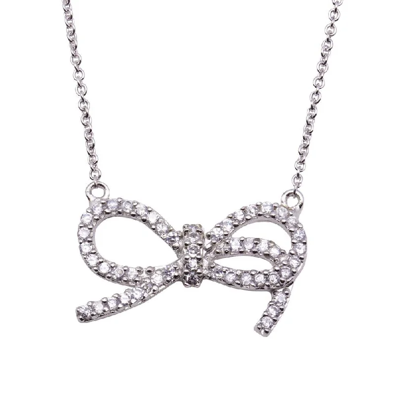 Silver 925 Rhodium Plated Bowtie Pendant Necklace - STP00785