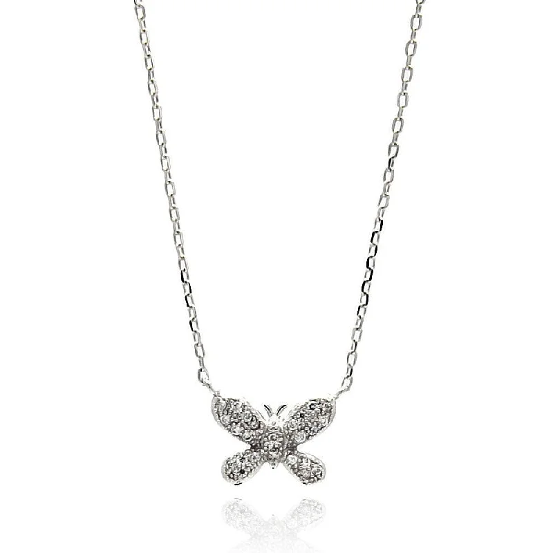 Silver 925 Rhodium Plated Butterfly CZ Necklace - BGP00630