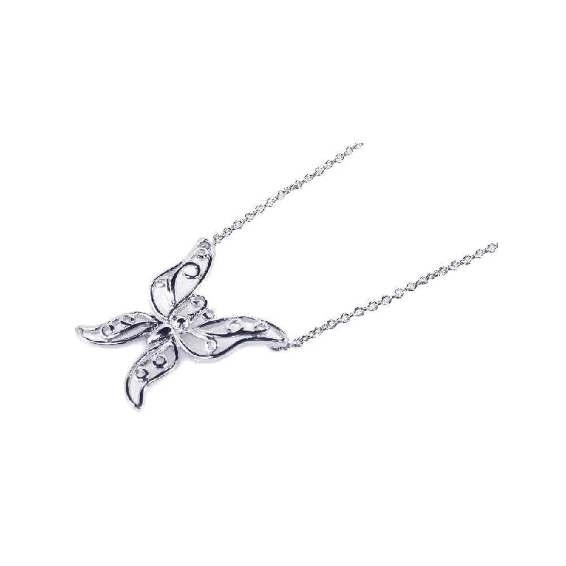 Silver 925 Rhodium Plated Butterfly Pendant Necklace - STP00713