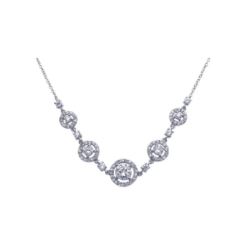 Silver 925 Rhodium Plated Clear CZ Circles Pendant Necklace - STP00935