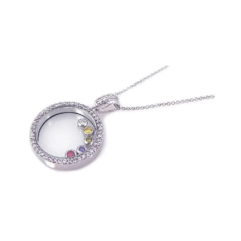 Silver 925 Rhodium Plated Clear CZ Colorful Circle Pendant Necklace - STP00763