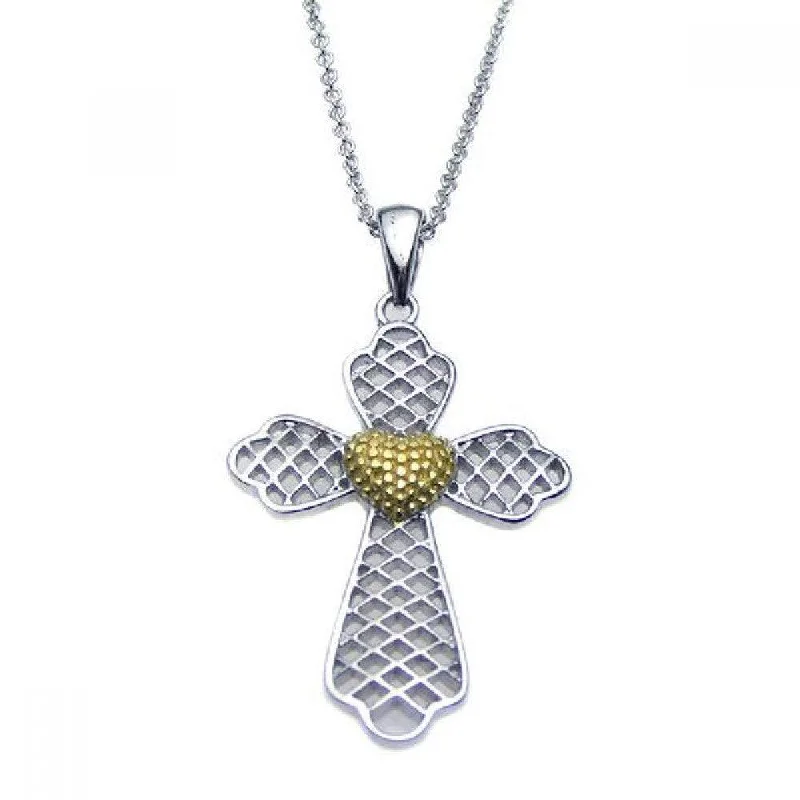 Silver 925 Rhodium Plated Clear CZ Cross Pendant Necklace - STP00892