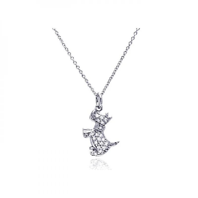 Silver 925 Rhodium Plated Clear CZ Dog Pendant Necklace - STP00748