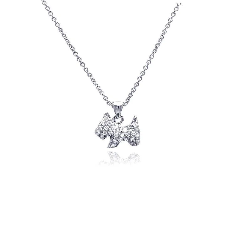 Silver 925 Rhodium Plated Clear CZ Dog Pendant Necklace - STP00749