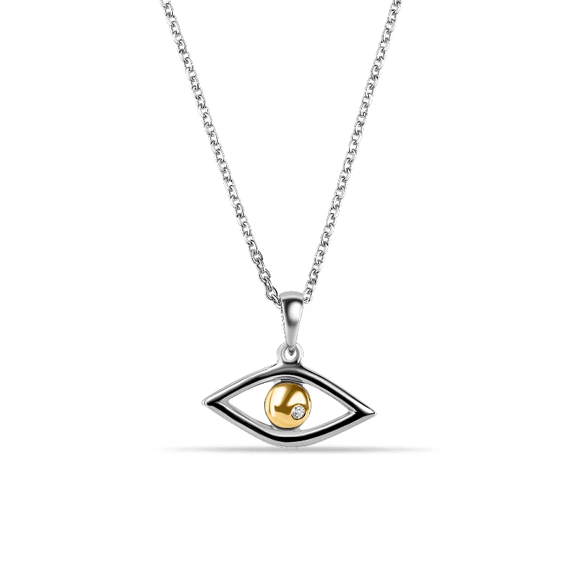 Silver 925 Rhodium Plated Clear CZ Evil Eye Pendant Necklace - STP00839