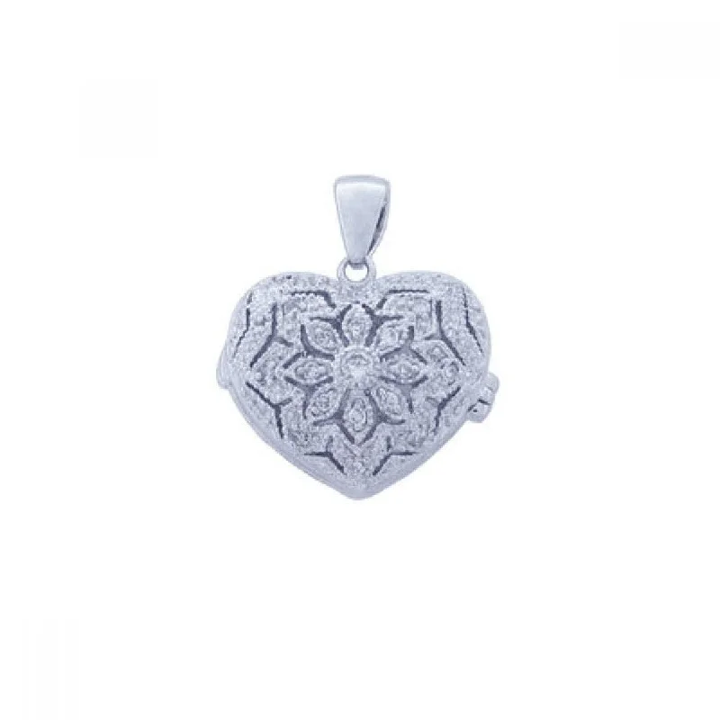 Silver 925 Rhodium Plated Clear CZ Heart Pendant Necklace - STP00849