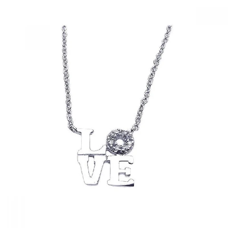 Silver 925 Rhodium Plated Clear CZ Love Pendant Necklace - STP00872