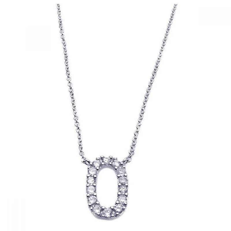 Silver 925 Rhodium Plated Clear CZ Number 0 Pendant Necklace - STP00828