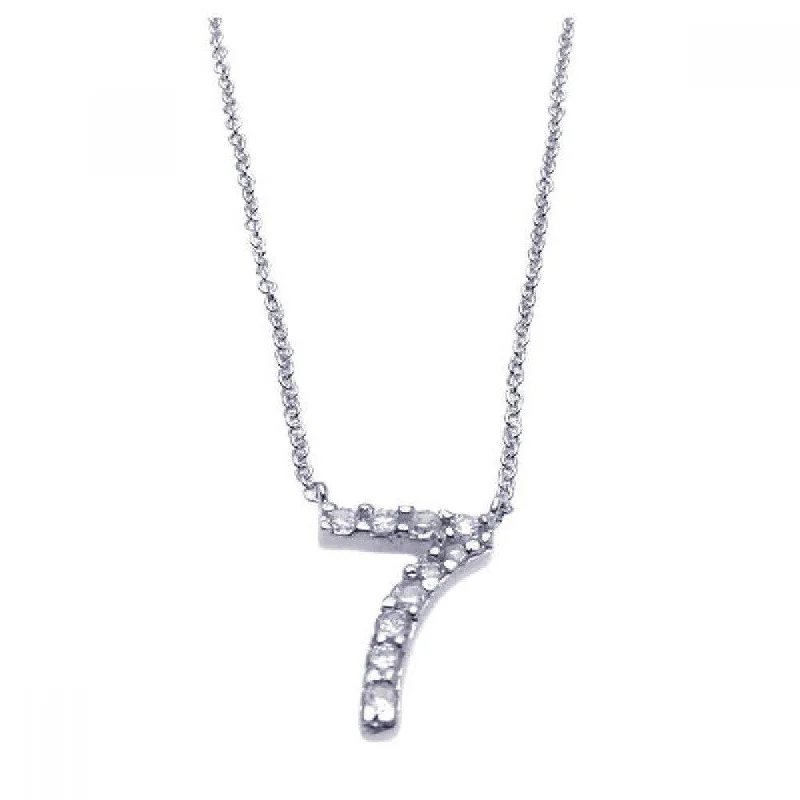 Silver 925 Rhodium Plated Clear CZ Number 7 Pendant Necklace - STP00834