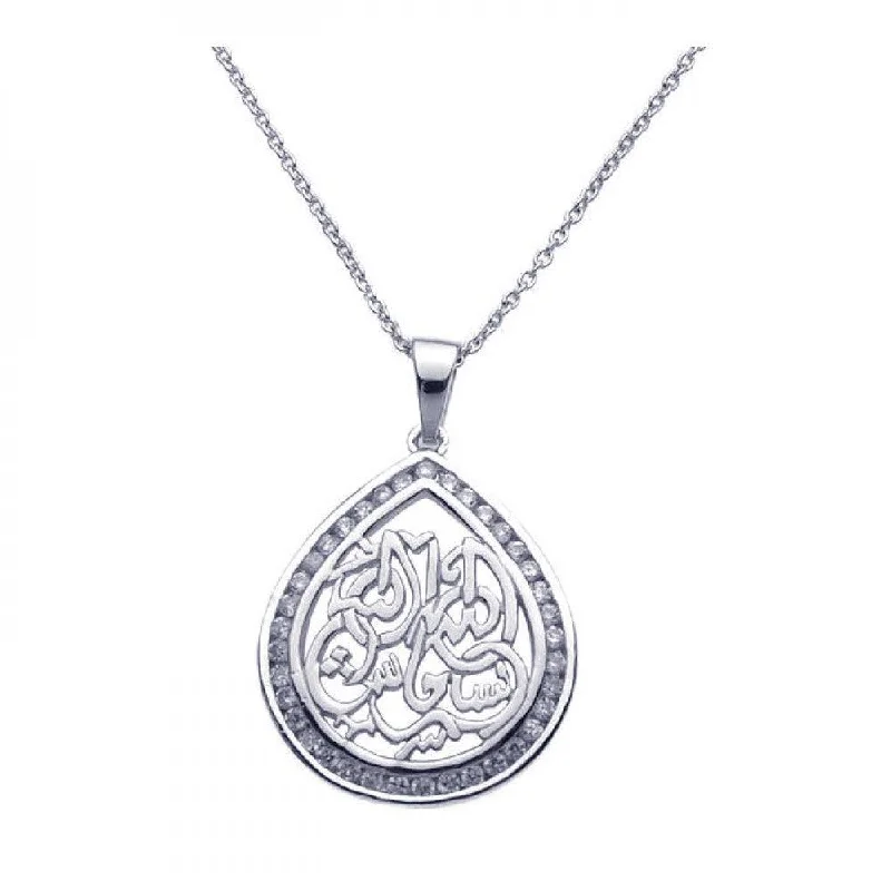 Silver 925 Rhodium Plated Clear CZ Tear Pendant Necklace - STP00960