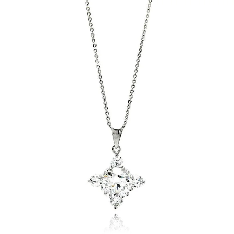 Silver 925 Rhodium Plated Cross CZ Necklace - BGP00606