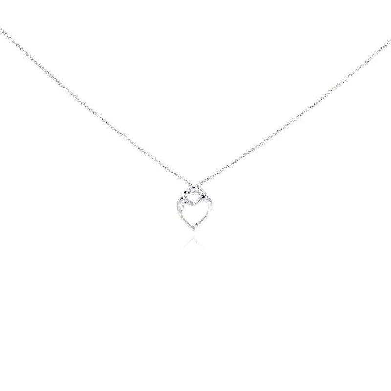 Silver 925 Rhodium Plated Figurine Heart Pendant Necklace - STP00766