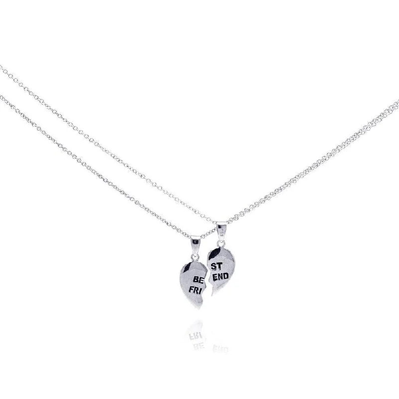 Silver 925 Rhodium Plated Half Heart Piece Pendant Necklace - STP00776